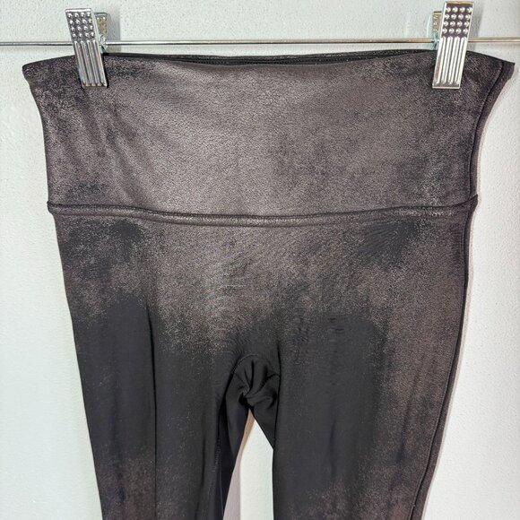 Spanx Womens Faux Ombre Leather Leggings Small Black Compression High Waist - Picture 3 of 8